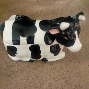Ceramic Cow Trinket Box - Black and White